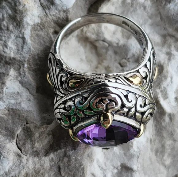 Samuel Benham 925 Sterling Silver 18k Gold Amethyst Designer Size 6.75 Ring BJC - Picture 4 of 12